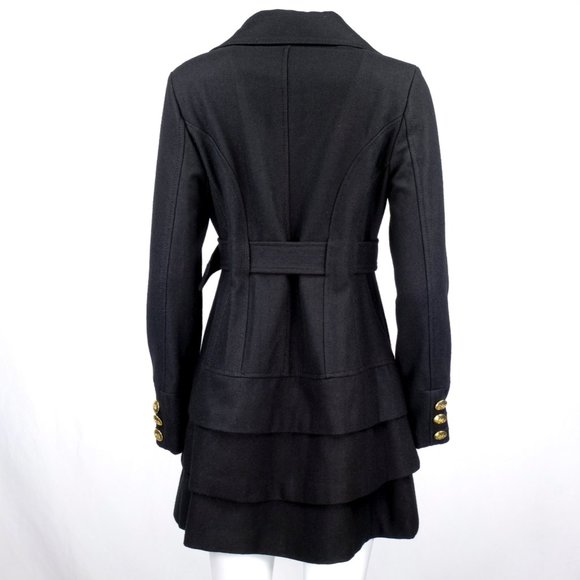 BLACK RIVET Black Wool Peplum Military Trench Coat - Picture 6 of 16